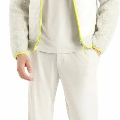 Icebreaker RealFleece Sherpa Sweat à Capuche à manches longues avec fermeture éclair Homme, gris/blanc -Vestes en polaire Soldes icebreaker realfleece sherpa ls zip hood men ecru heather snow shine 4