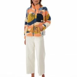 Rip Curl Waves Polar Veste en polaire Femme, beige -Vestes en polaire Soldes rip curl waves polar fleece jacket women multico 4